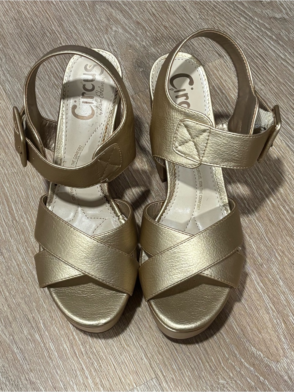 Circus by Sam Edelman Metallic Gold Crisscross Slingback Heels